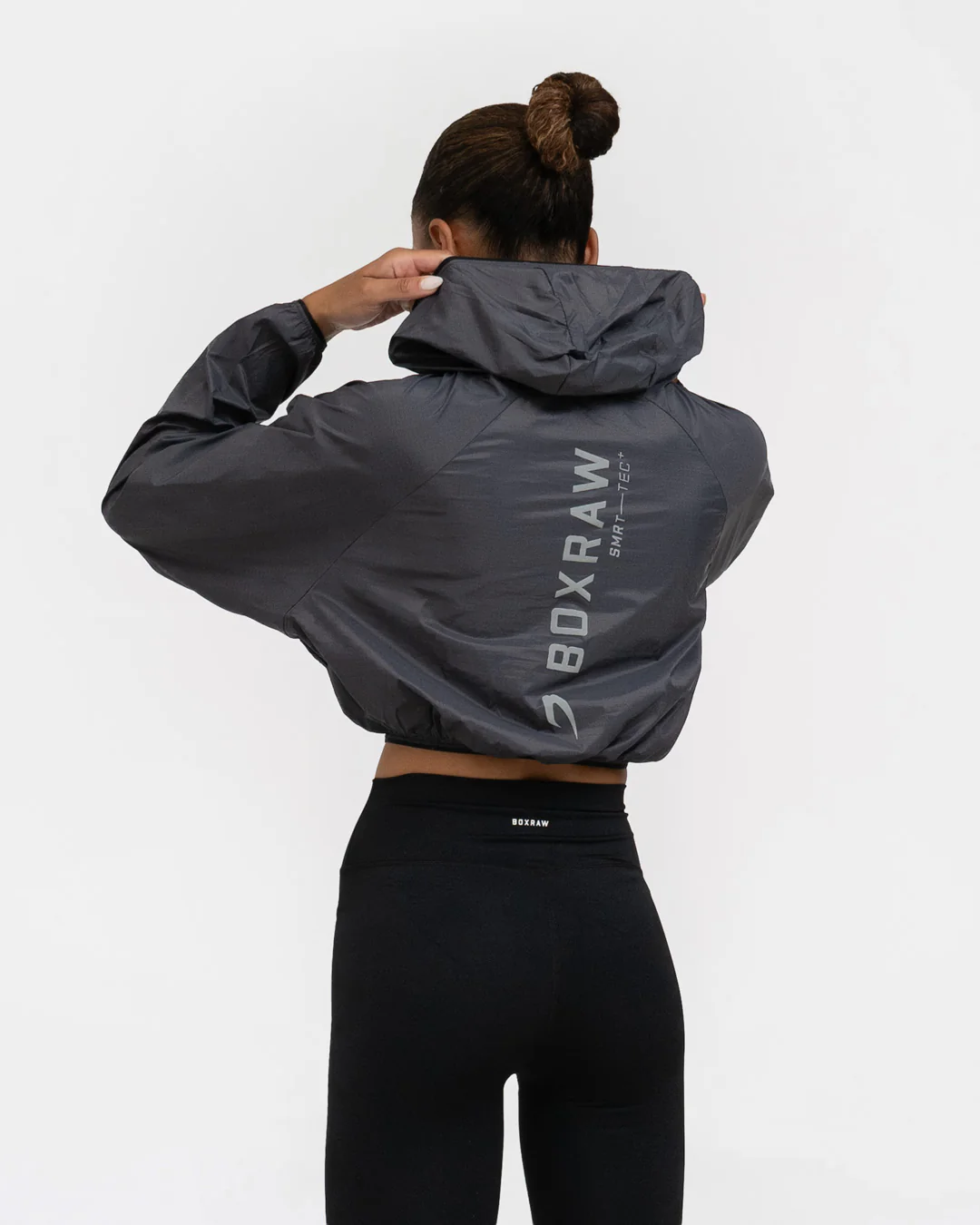 Genaro Cropped Windbreaker Hoodie - Charcoal - Image 4