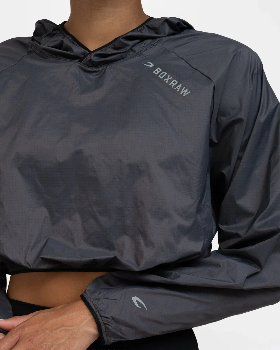 Genaro Cropped Windbreaker Hoodie - Charcoal - Image 6