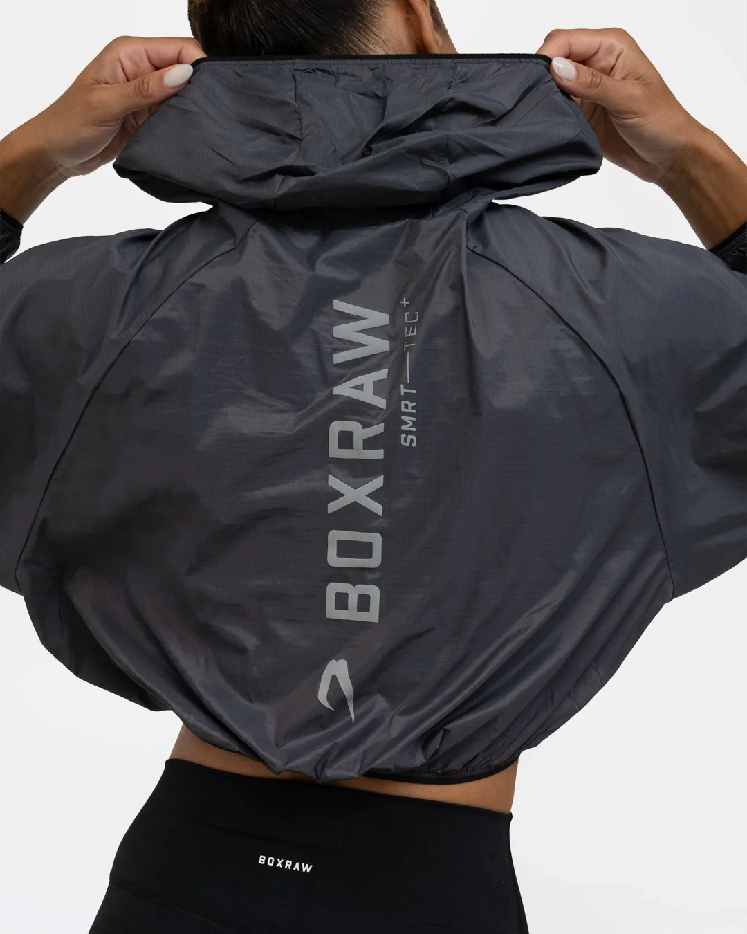 Genaro Cropped Windbreaker Hoodie - Charcoal - Image 7