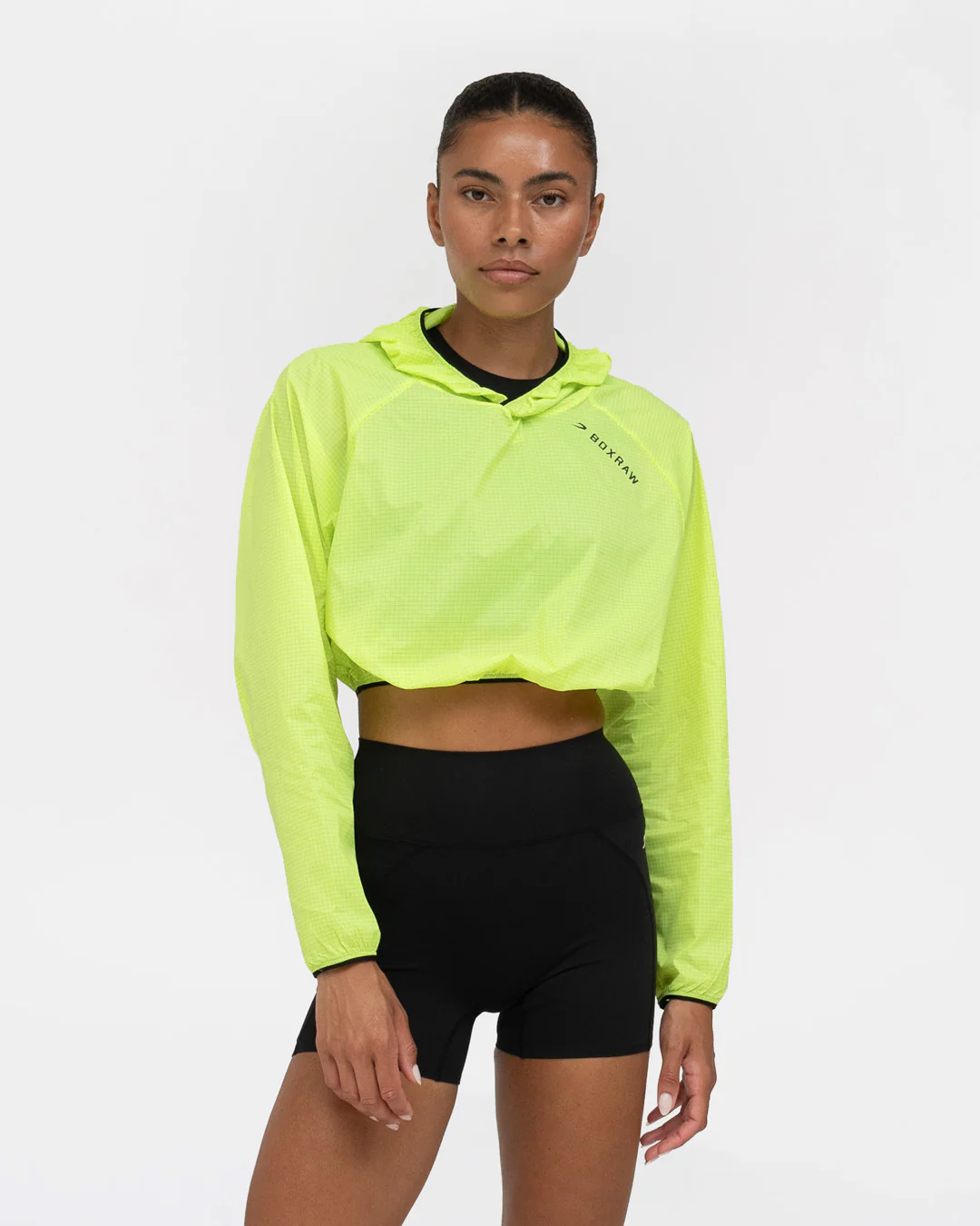 Genaro Cropped Windbreaker Hoodie - Neon Yellow - Image 4