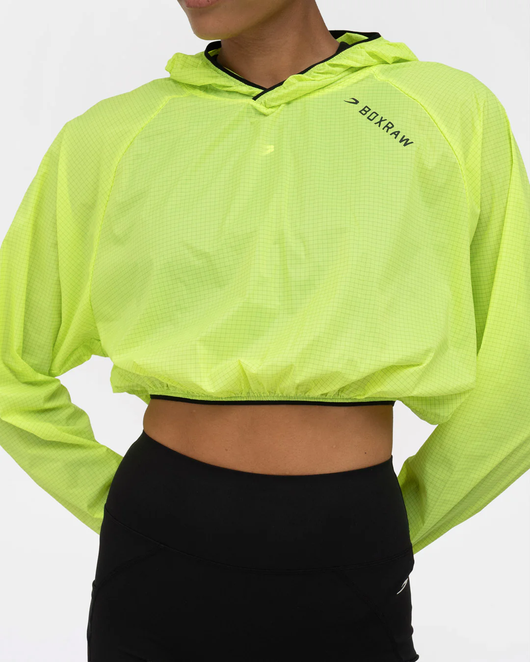 Genaro Cropped Windbreaker Hoodie - Neon Yellow - Image 5