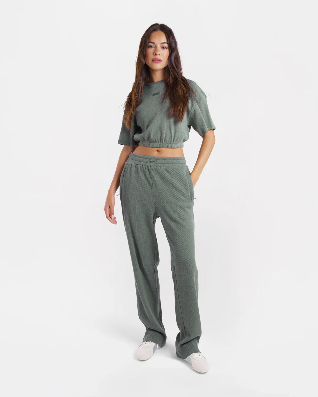 Shirley Waffle Cropped T-Shirt - Green