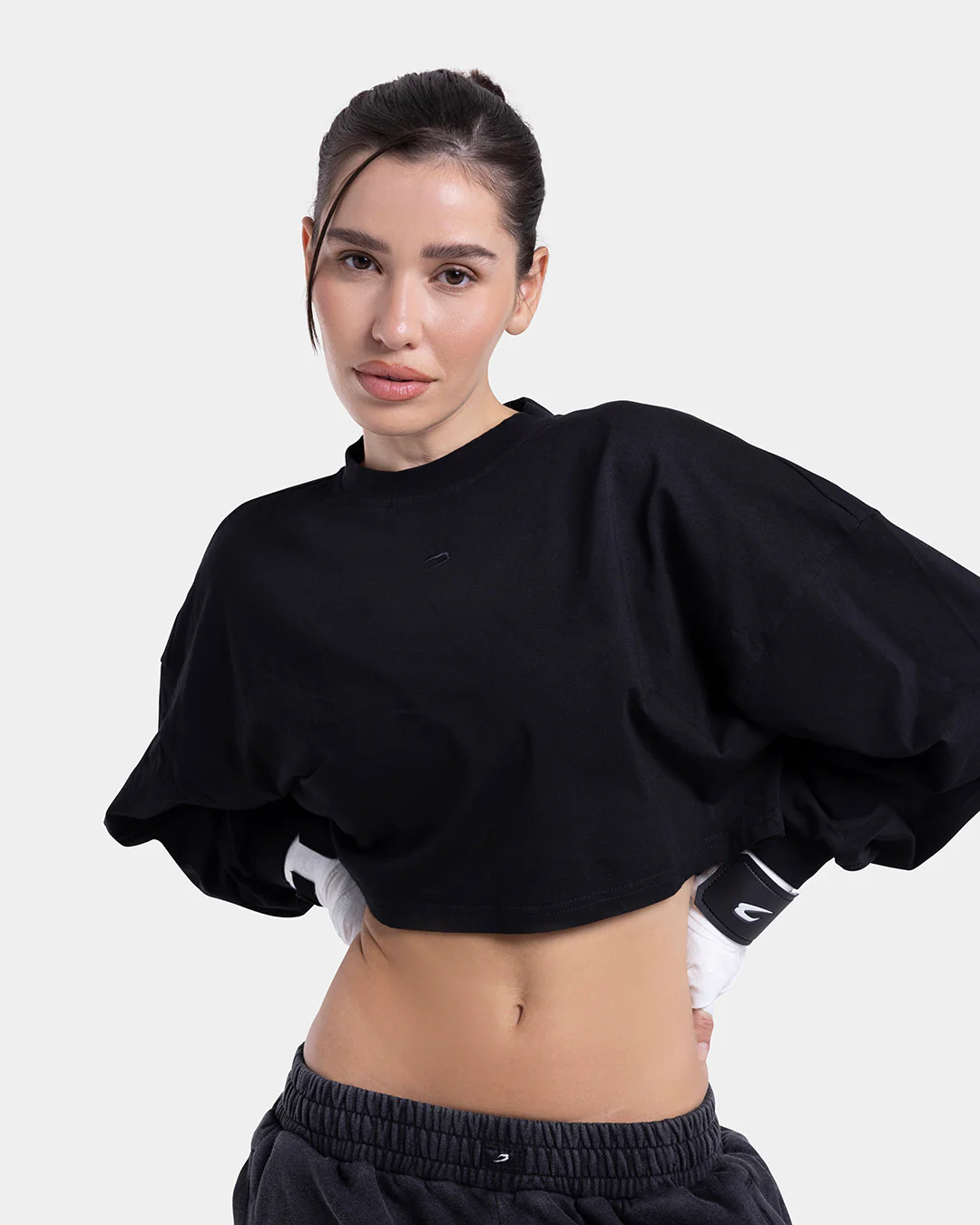 Strike Oversized Cropped Long Sleeve T-Shirt - Black - Image 4