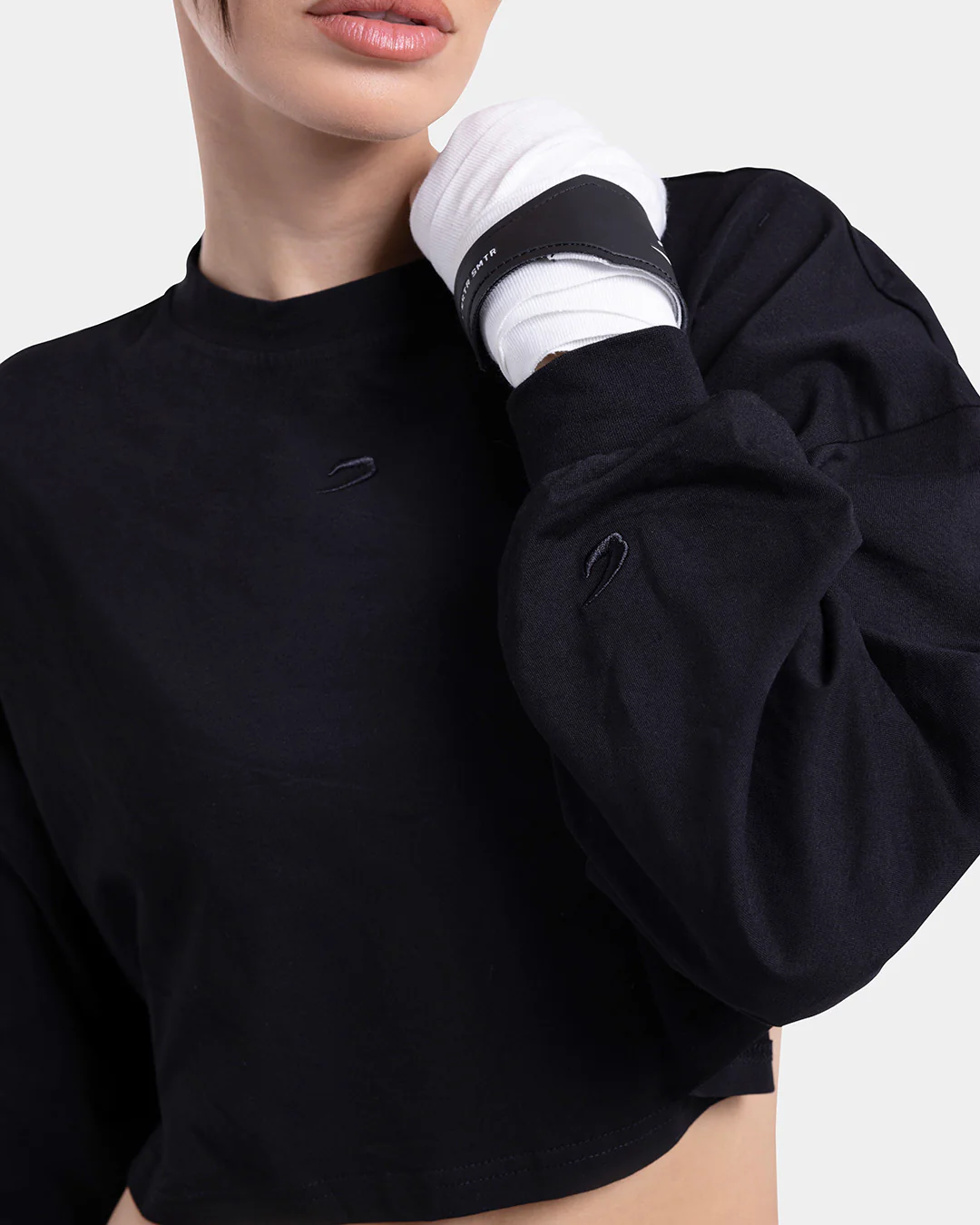Strike Oversized Cropped Long Sleeve T-Shirt - Black - Image 7
