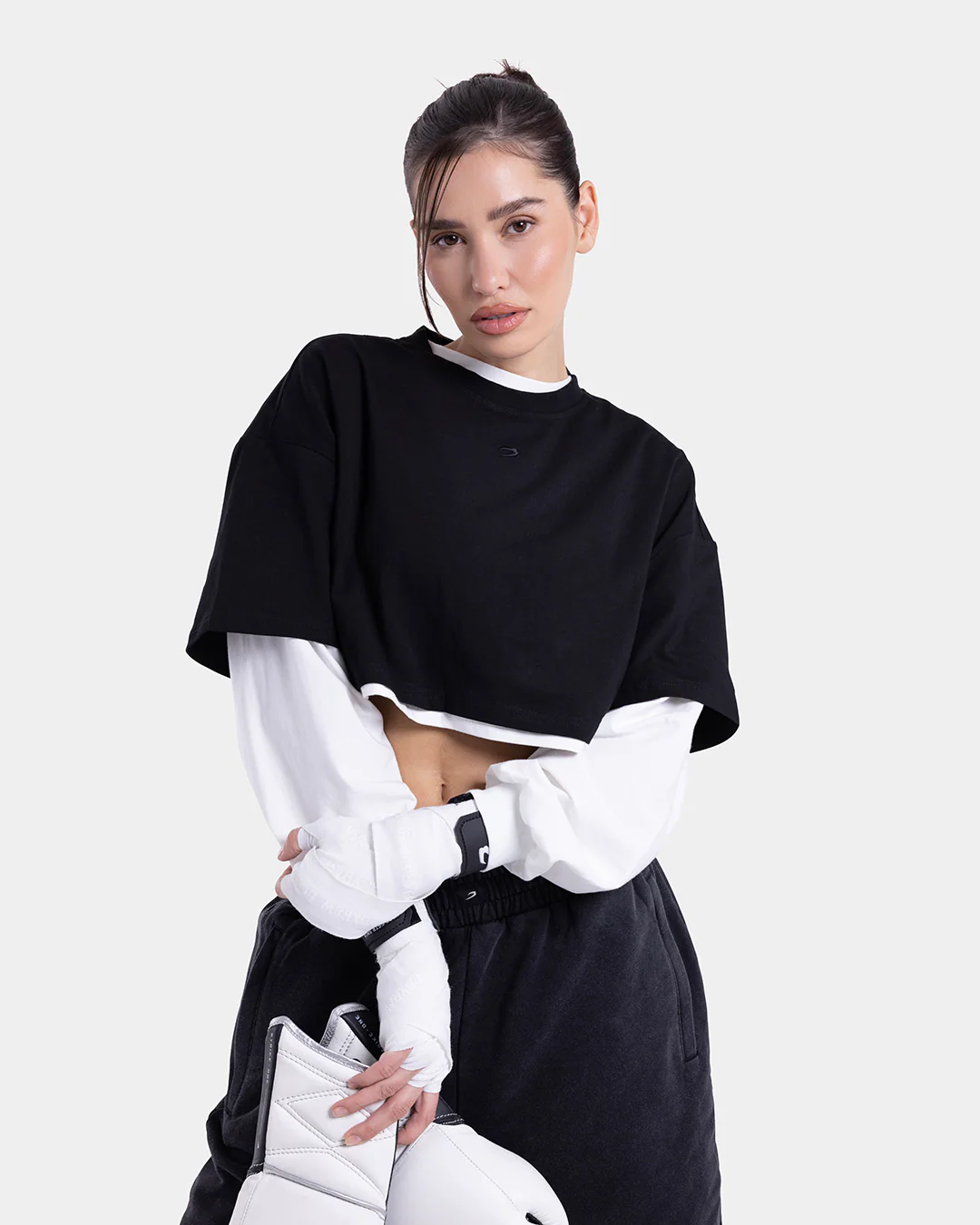 Strike Oversized Cropped T-Shirt - Black - Image 4