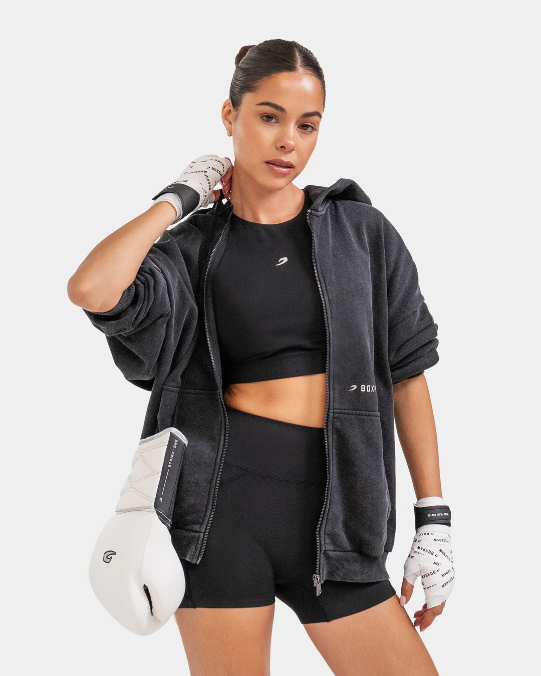 Sparring Club Oversized Zip Up Hoodie - Washed Black - Image 11