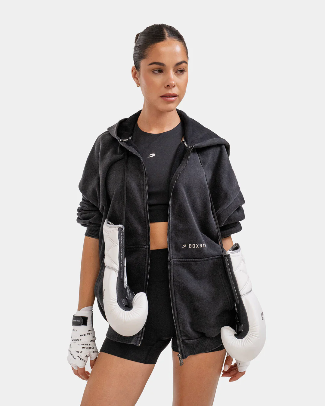 Sparring Club Oversized Zip Up Hoodie - Washed Black - Image 4