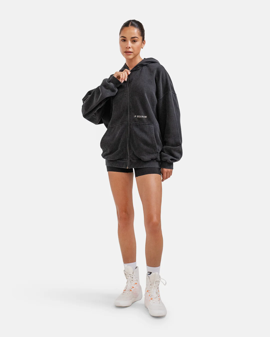 Sparring Club Oversized Zip Up Hoodie - Washed Black - Image 5