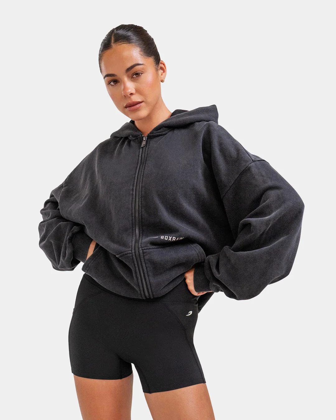 Sparring Club Oversized Zip Up Hoodie - Washed Black - Image 7