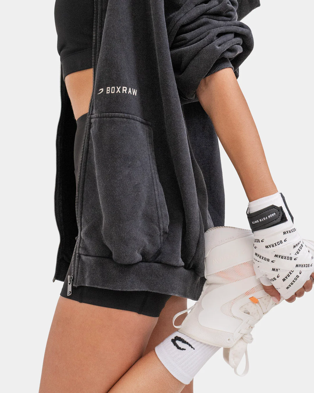 Sparring Club Oversized Zip Up Hoodie - Washed Black - Image 9