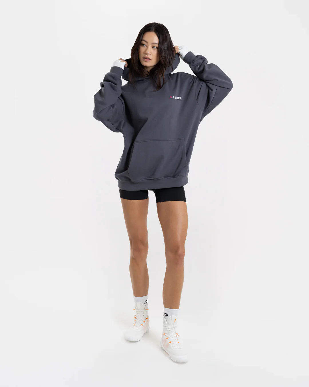 We Don't Play Boxing Oversized Hoodie - Grey/Pink - Image 2