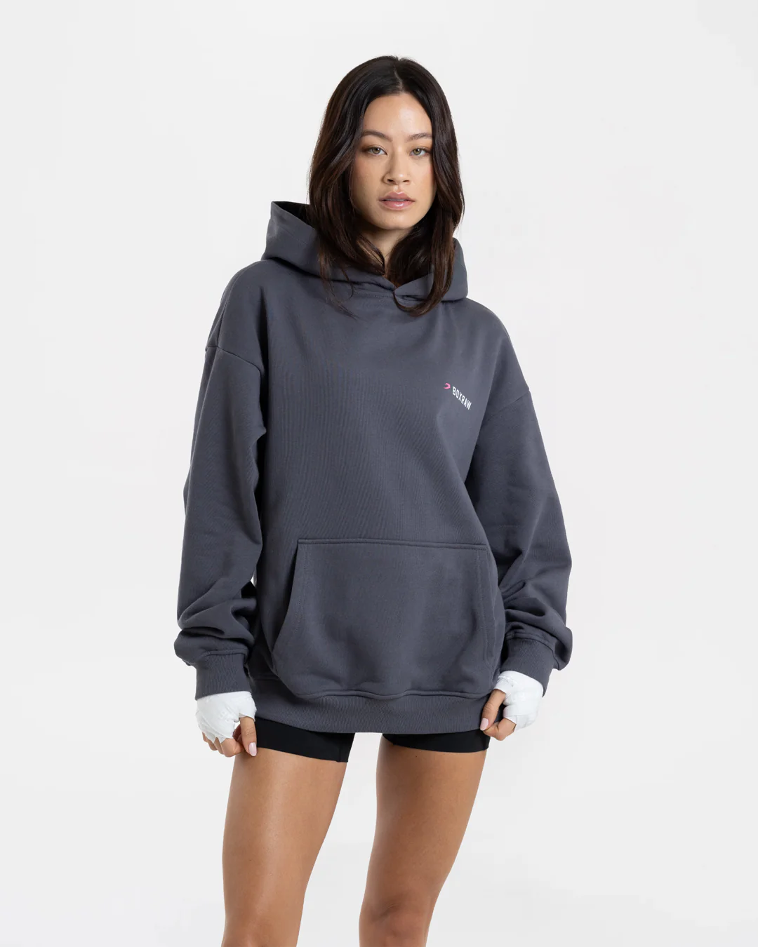We Don't Play Boxing Oversized Hoodie - Grey/Pink - Image 3