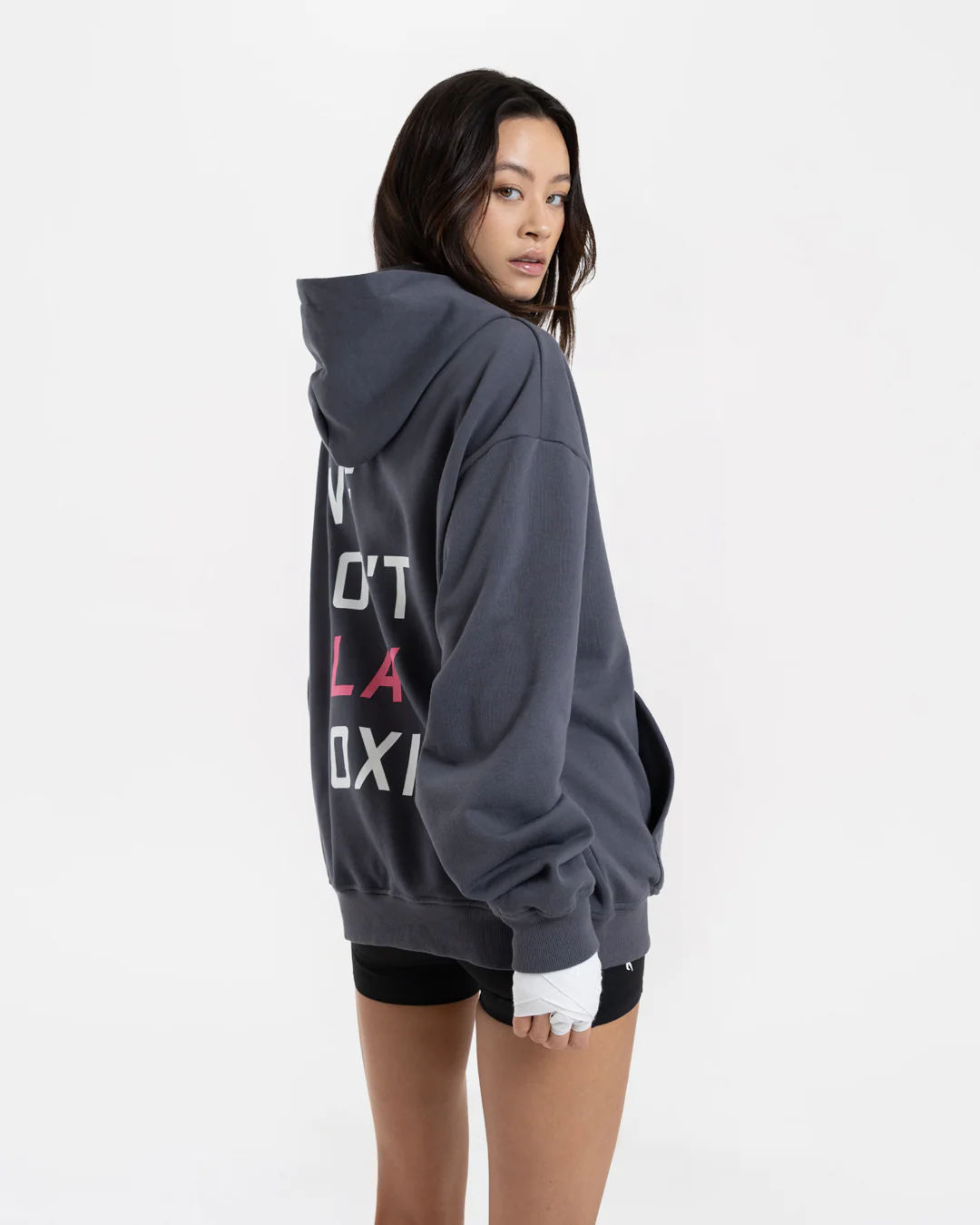 We Don't Play Boxing Oversized Hoodie - Grey/Pink - Image 5